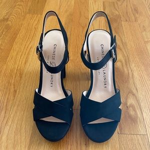 NEW Chinese Laundry Women's Z-Always Black Suede Platform Dress Sandals